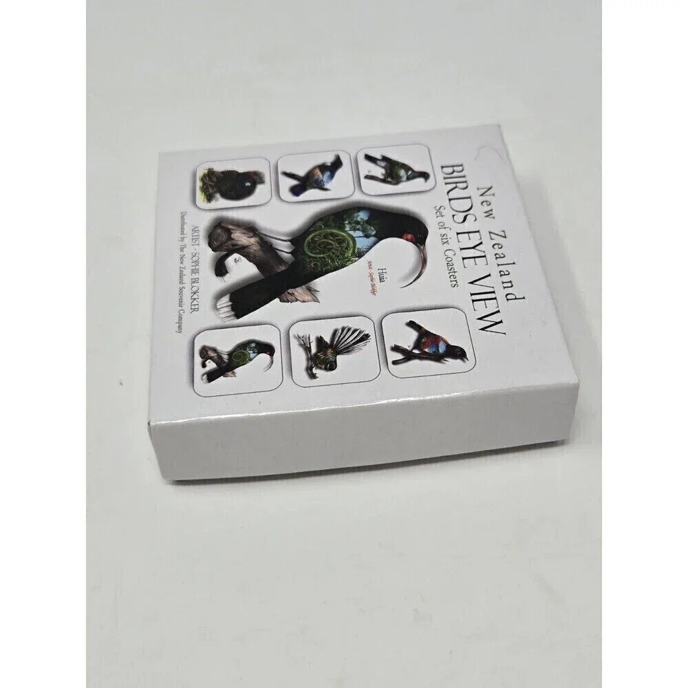VINTAGE NEW ZEALAND BIRDS EYE VIEW COASTERS SET OF 6 SOPHIE BLOKKER ARTIST BOX